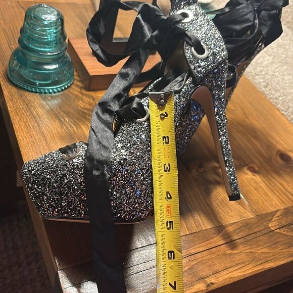Sparkle 6” stiletto, glitter tie-up heels - Picture 13 of 16